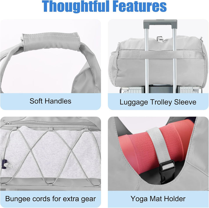 Sporttasche für Damen Yogatasche mit Schuhfach & Nassfach Reisetasche Tragetasche für Yogamatten Fre