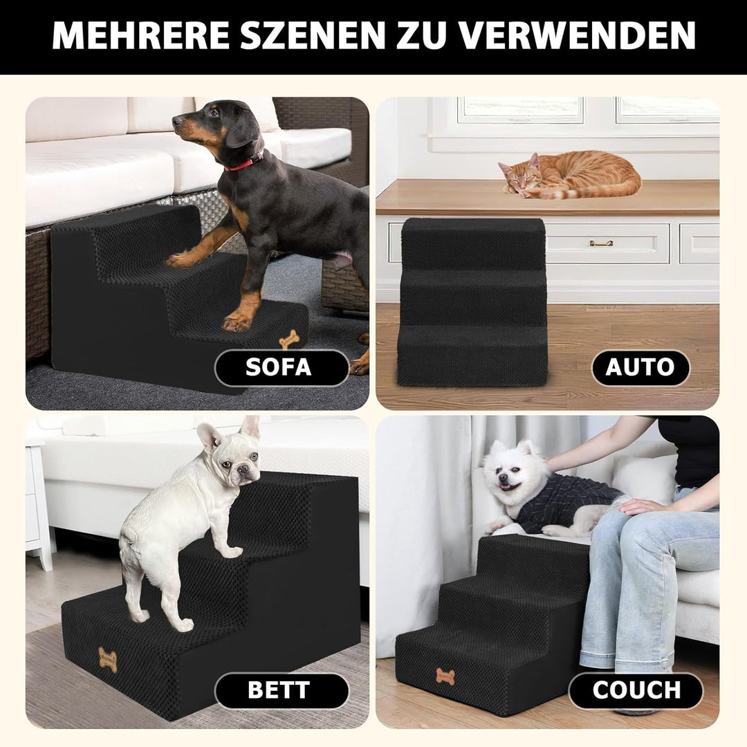 Nepfaivy Hundetreppe für Kleine Hunde 3-Stufig, Hundetreppe Hunderampe für Bett und Sofa aus Hochdic