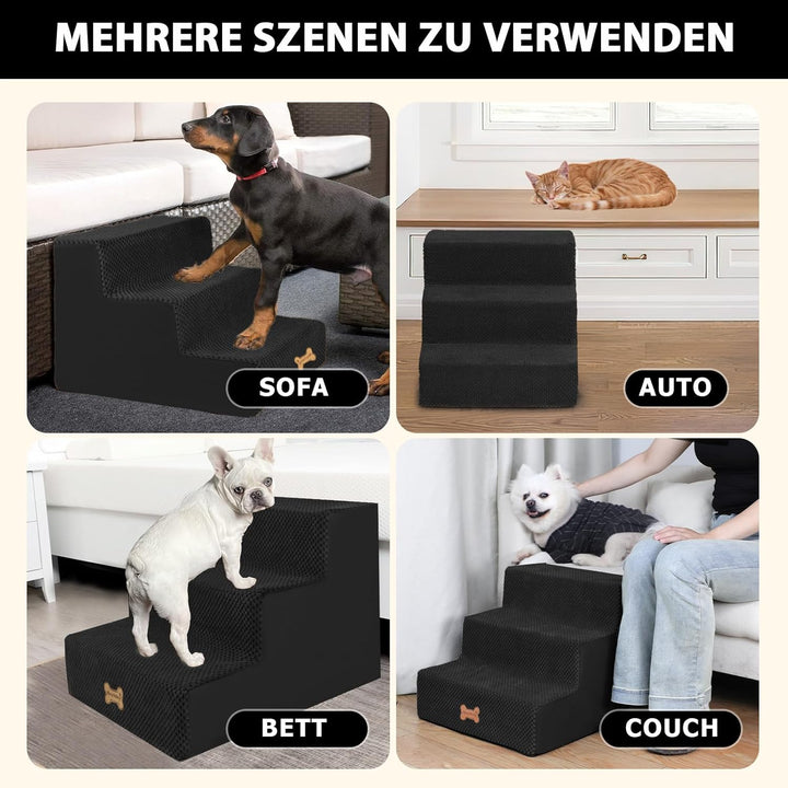Nepfaivy Hundetreppe für Kleine Hunde 3-Stufig, Hundetreppe Hunderampe für Bett und Sofa aus Hochdic