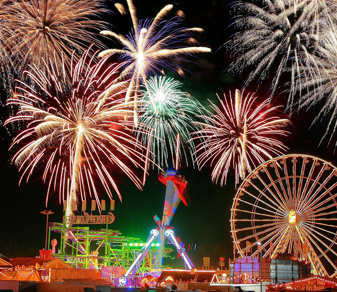 Silvester Riesenrad Feuerwerk Herdabdeckplatte & Spritzschutz aus Echtglas | Für Herd-Kochfelder | 6