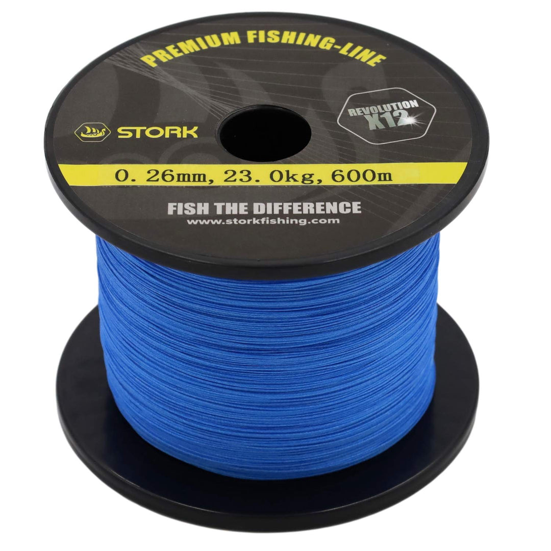 Stork Revolution, 12-Fach geflochtene Premium Angelschnur 600m Blau 12.5 kg / 0.14 mm, Blau 12.5 kg