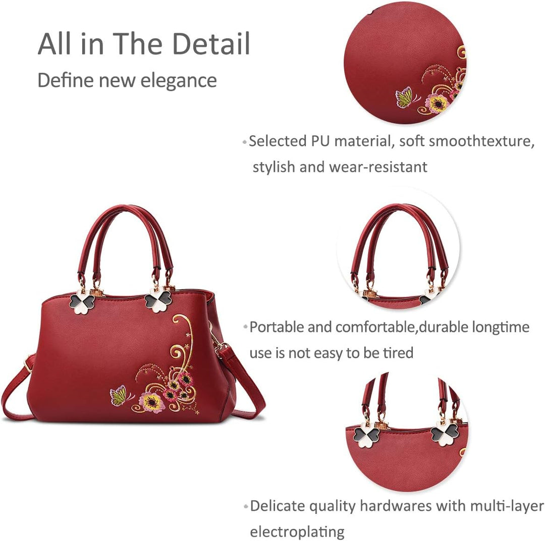 NICOLE&DORIS Handtaschen Damen Mode Schultertasche Geldbörse Retro Umhängetasche Frau Tote Stickerei