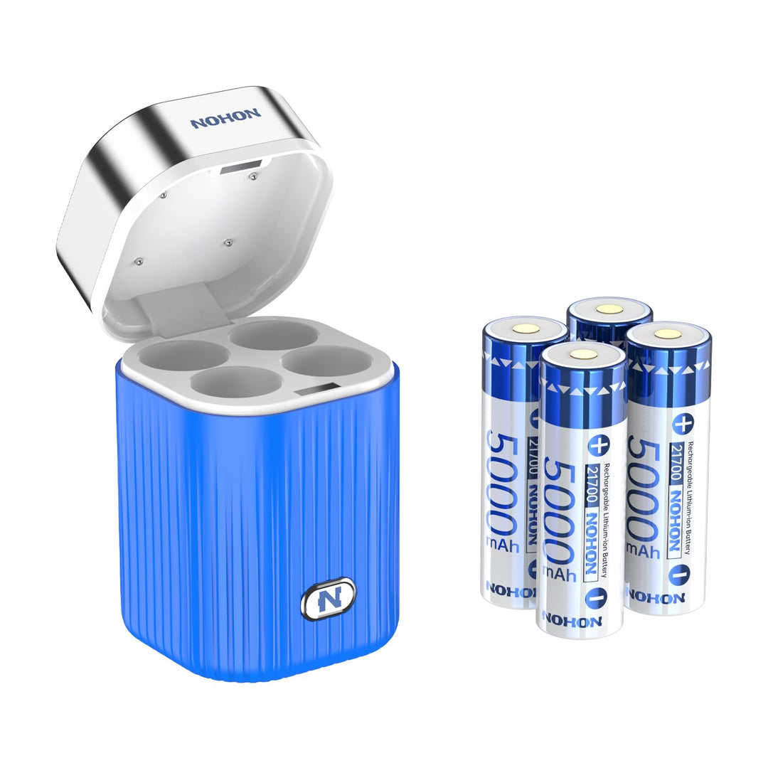4 Fach Batterieladegerät für 21700 Akku, 5V Schnellladegerät 5000mAh 21700 Lithium-Ionen Akku Set, Ü