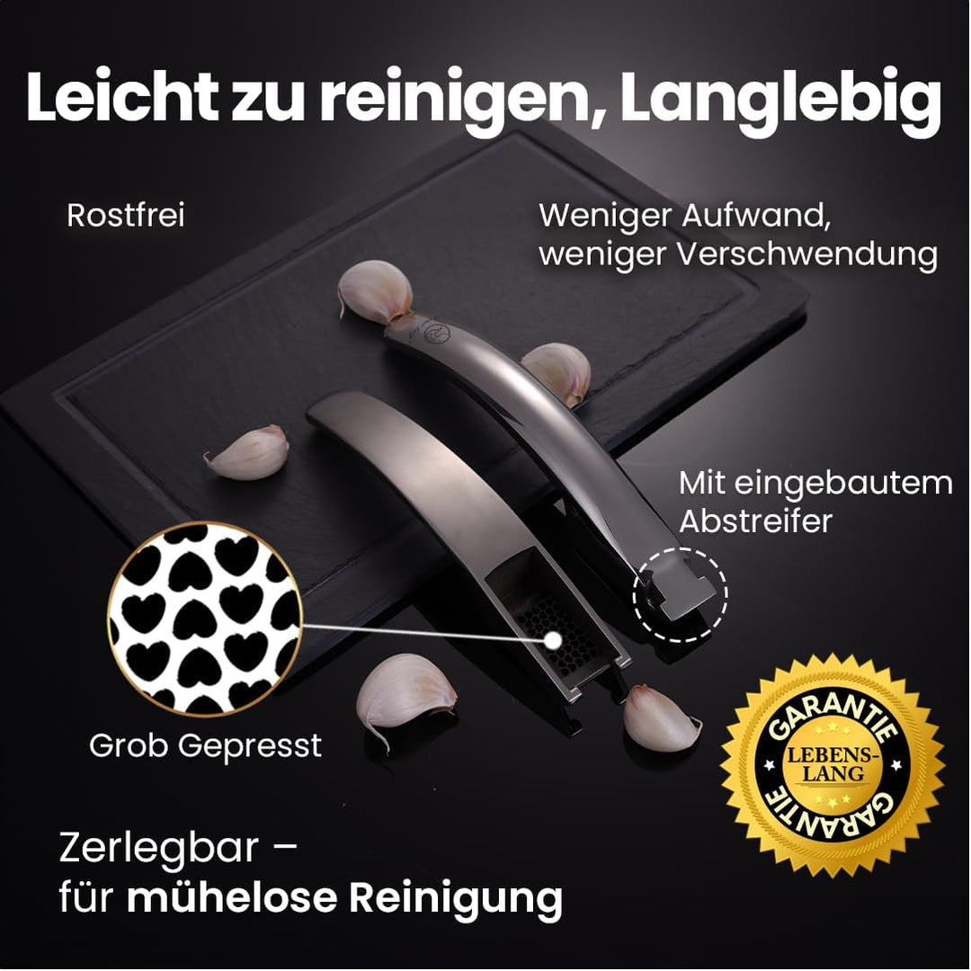 Knoblauchpresse Edelstahl - Ideal für grobes Knoblauchhack in Herzform | Knoblauch Presse für Knobla