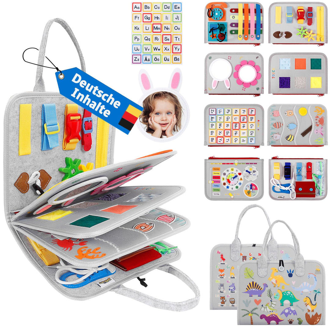 JHkim Montessori Busy Board Deutsch, Baby Spielzeug ab 1 2 3 4 Jahre, Kleinkinder Activity Board, Ge