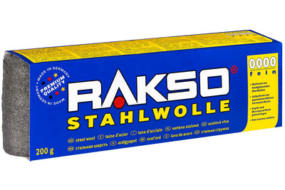 RAKSO Stahlwolle extrafein 0000-2,4 kg, 12 Banderolen à 200g, poliert gewachstes Holz, Kupfer, Messi