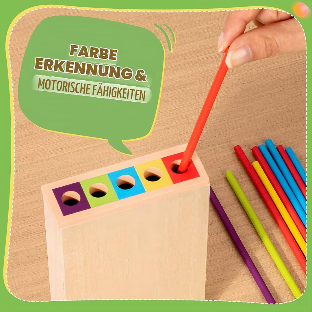 Montessori Brettspiel aus Holz für Kinder Spiel 40 Stück Bunte Holzstäbchen Würfelspiel Lernspielzeu