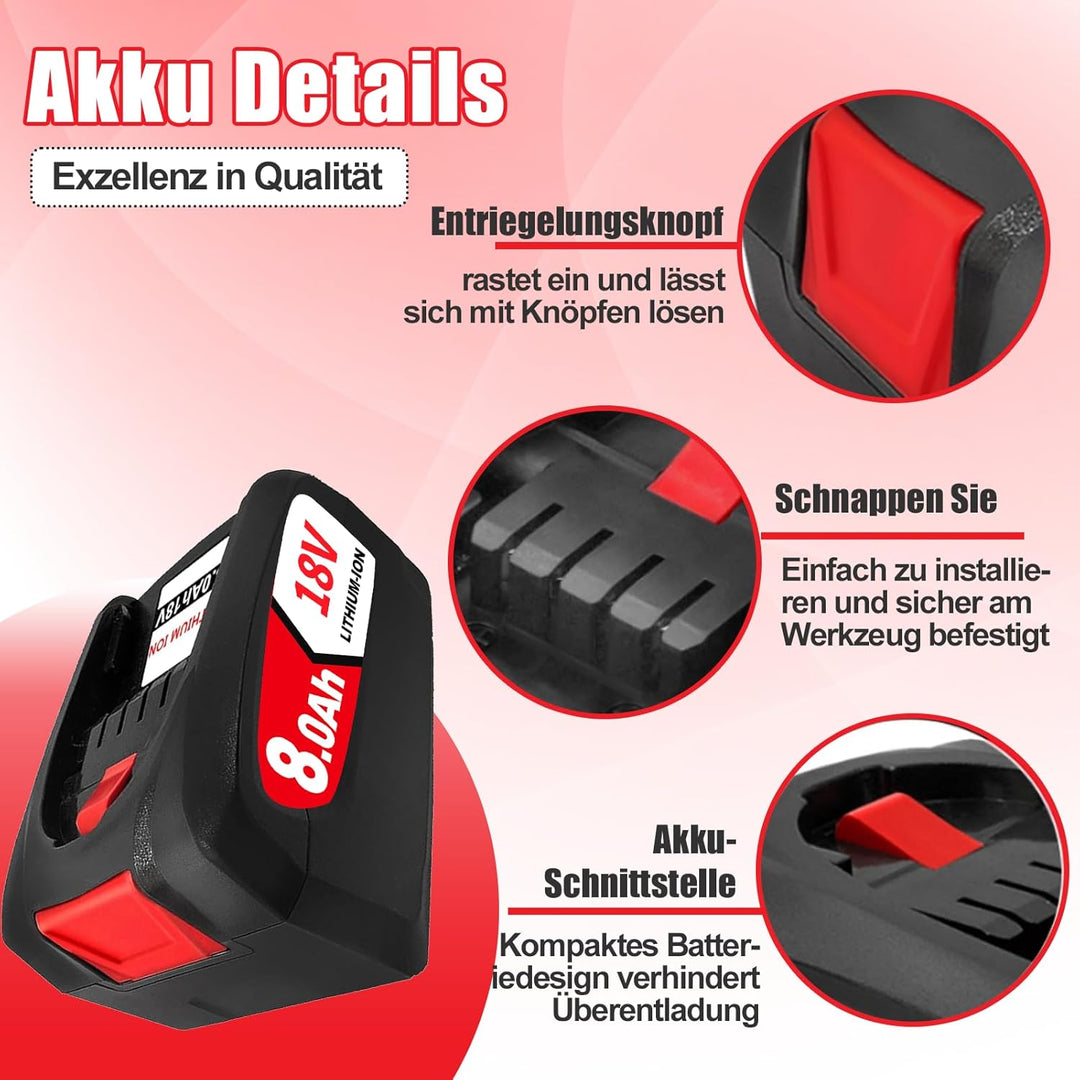 4PCS 18V 8.0Ah Kompatibel mit für Bosch 18V Akku Ersatz für Bosch Akku PBA PSB PSR Li-ion Home and G
