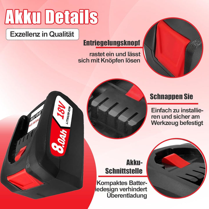 4PCS 18V 8.0Ah Kompatibel mit für Bosch 18V Akku Ersatz für Bosch Akku PBA PSB PSR Li-ion Home and G