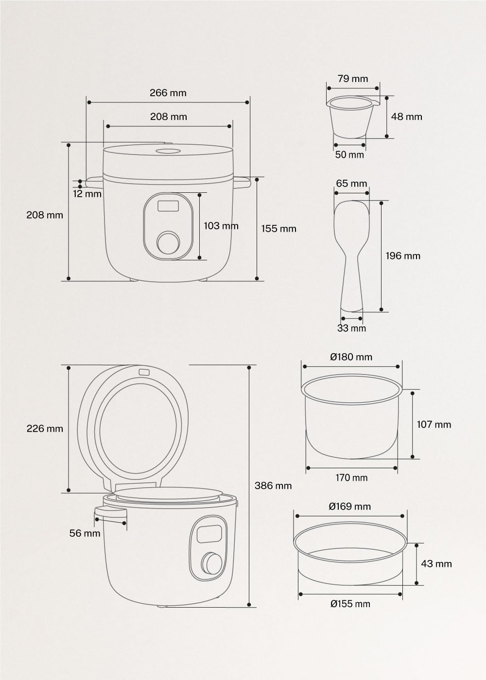 CREATE Rice Cooker Studio, elektrischer Reiskocher, 2 l, Mokka, programmierbar bis 24 Stunden, berei
