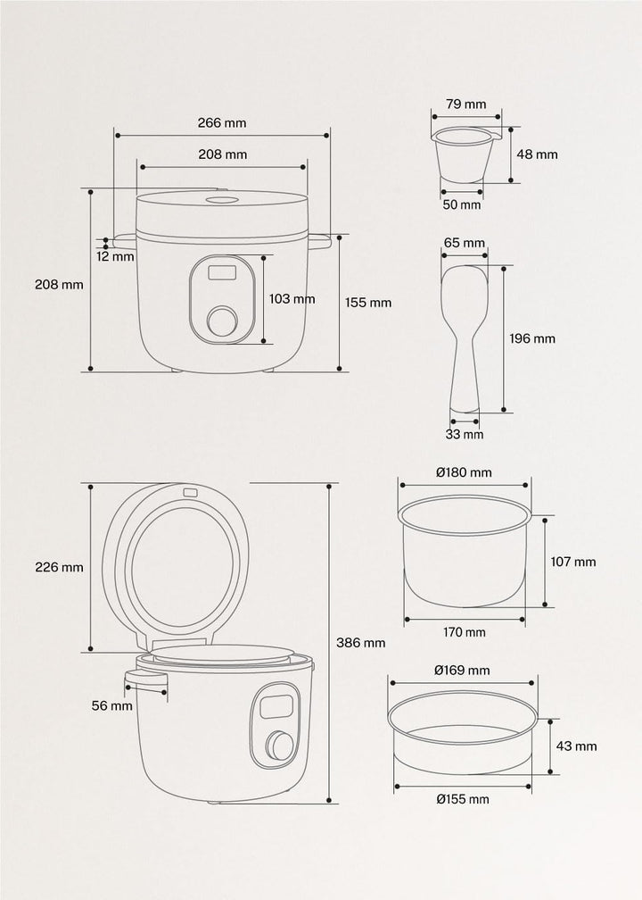 CREATE Rice Cooker Studio, elektrischer Reiskocher, 2 l, Mokka, programmierbar bis 24 Stunden, berei