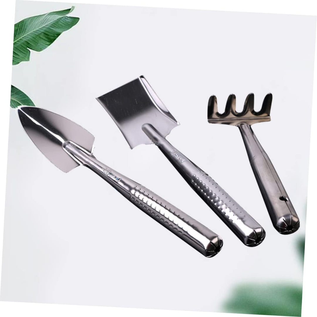 Edelstahl Gartenwerkzeugset 3 Stück Pflanzwerkzeugset Silber | Rechen, Schaufel, für Umpflanzen, Kom