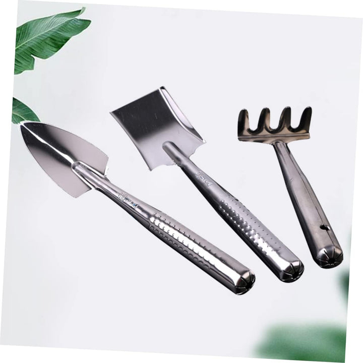 Edelstahl Gartenwerkzeugset 3 Stück Pflanzwerkzeugset Silber | Rechen, Schaufel, für Umpflanzen, Kom