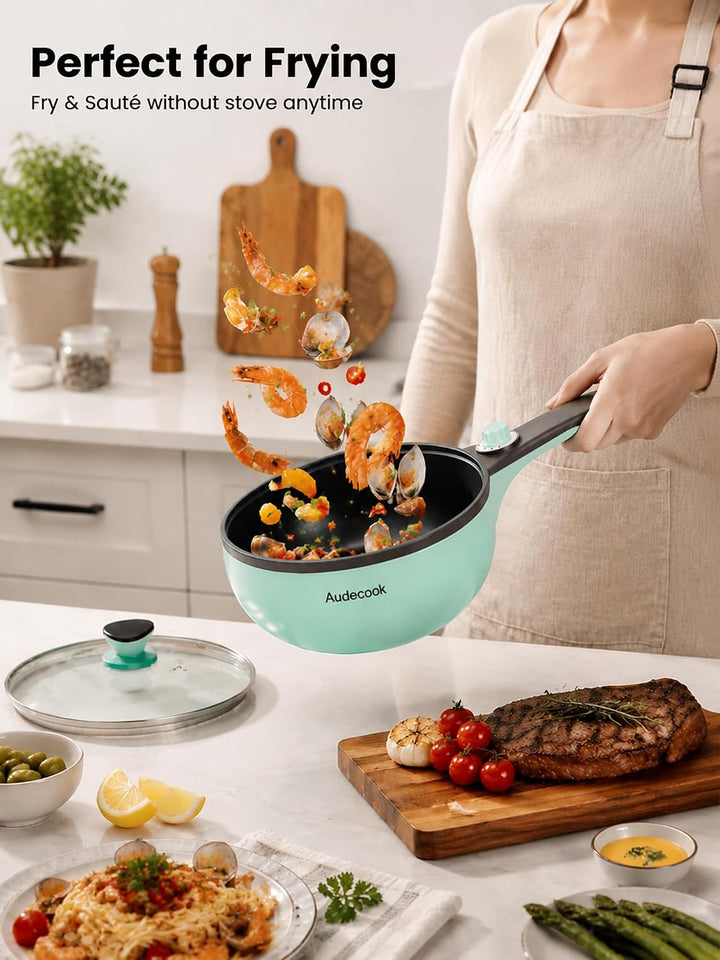 Audecook Elektrische Hot Pot mit Dampfgarer, 1,5 l Elektrische Bratpfanne, Hot Pot Topf 20cm, Antiha