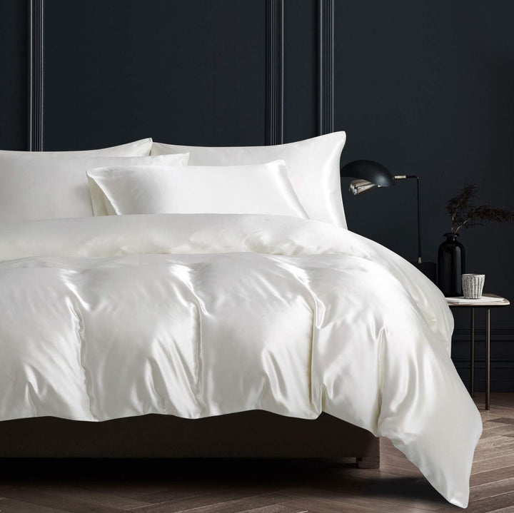 Damier Satin Bettwäsche 200x220cm Weiss Bettbezug Set 3 Teilig Deluxe Hotelqualität Satin Bettdecken