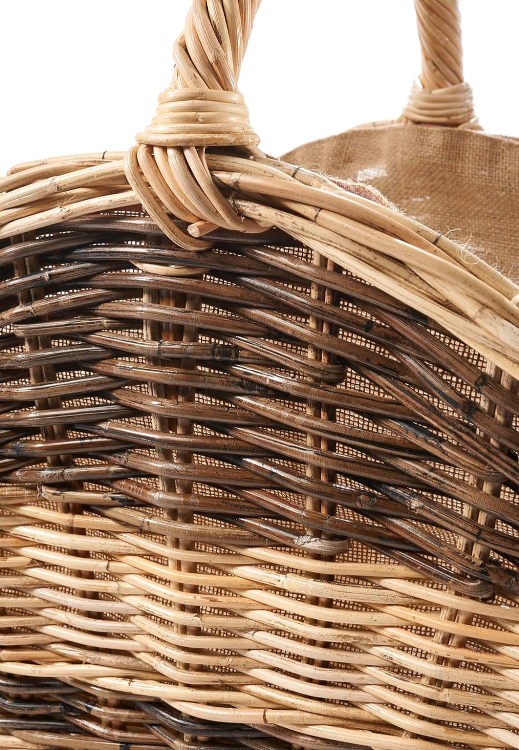 Kobolo Holztrage Holzkorb für Kaminholz - Rattan - mit Jutestoff und Henkel ausgestattet - zweifarbi