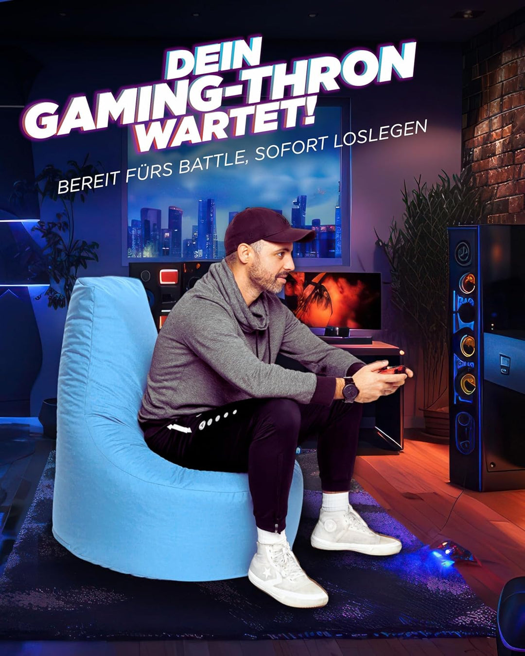 PATCH HOME Gamer Kissen & Lounge Sitzsack – befüllbar mit Reissverschluss, gefüllt mit Styropor, gee