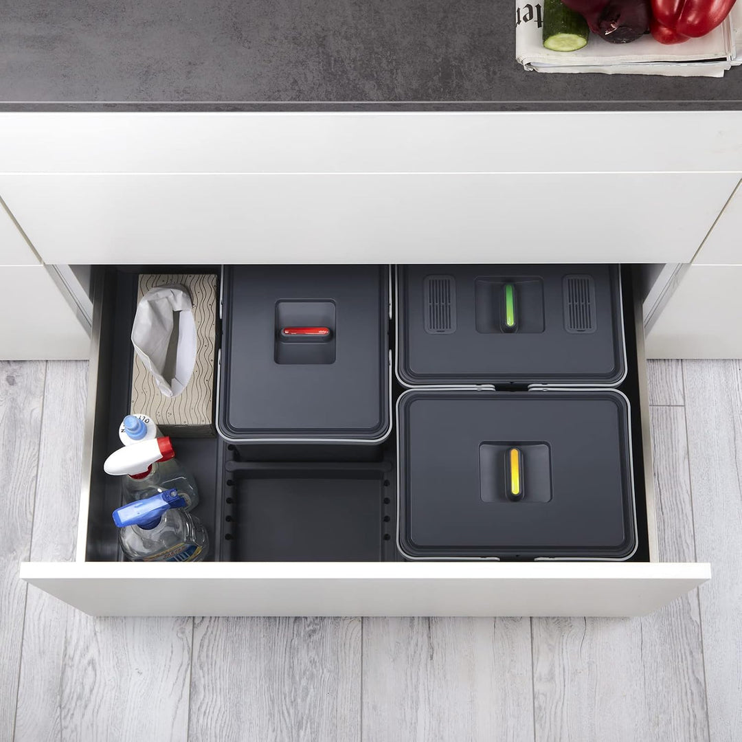 SOTECH Abfallsammler Draw 12+12+12L Abfalltrennsystem mit Deckel 80cm DRAW 80 cm 12+12+12L, DRAW 80