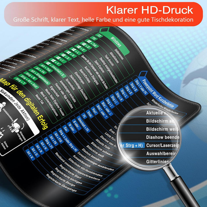 Mauspad XXL, Excel Shortcuts Mousepad Deutsch 900 x 400mm für Office, Word PPT Windows Mauspad gross