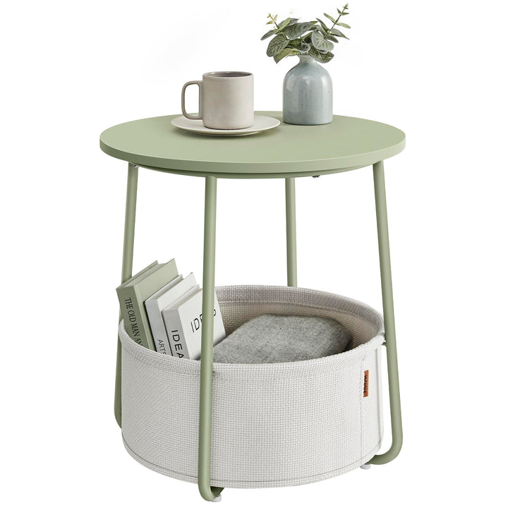 VASAGLE Beistelltisch rund, Kleiner Tisch, Couchtisch klein, Wohnzimmertisch mit Korb aus Stoff, Sta
