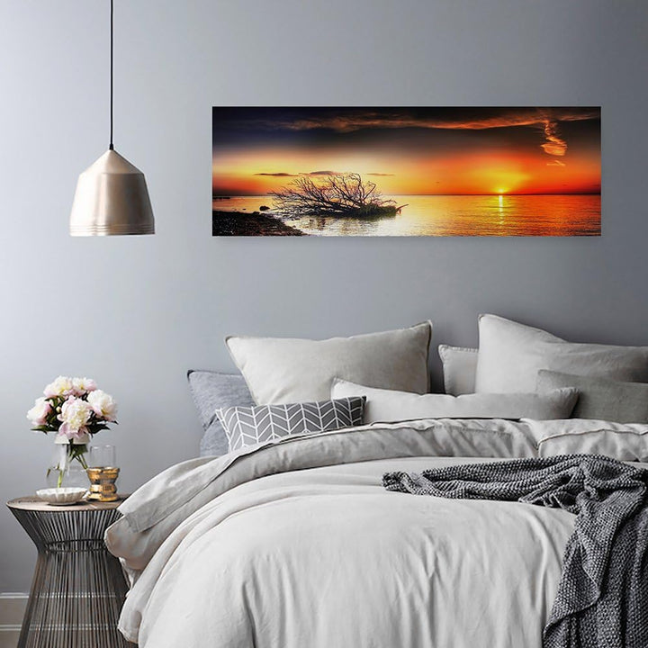 Feeby. Leinwandbild, Bilder, Wand Bild, Wandbilder, Kunstdruck 100x40 cm, SONNENUNTERGANG, MEER, NAT