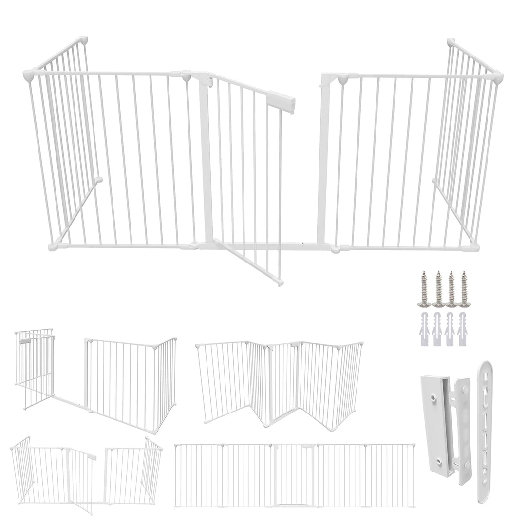 Kaminschutzgitter 310cm Metall, Ofenschutzgitter, Kinderschutzgitter 5-teilig, Absperrgitter mit Tür