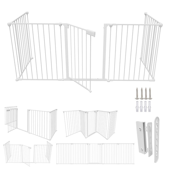 Kaminschutzgitter 310cm Metall, Ofenschutzgitter, Kinderschutzgitter 5-teilig, Absperrgitter mit Tür