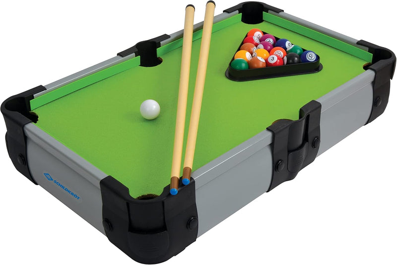 Schildkröt® Mini Billiard Tisch, kleiner Billardtisch mit 2 Queues, 16 Billardkugeln, Triangel zur A