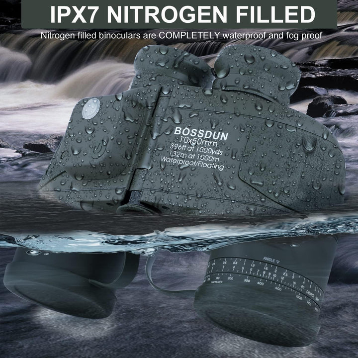 BOSSDUN 10x50 Marine Fernglas,Fernglas mit Nachtsicht Entfernungsmesser und Kompass, für Wassersport