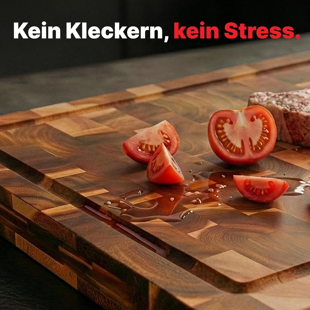 Matakumi Holzschneidebrett – Schneidebrett aus Holz aus Akazie mit Seitengriffen, Saftrille und Stir