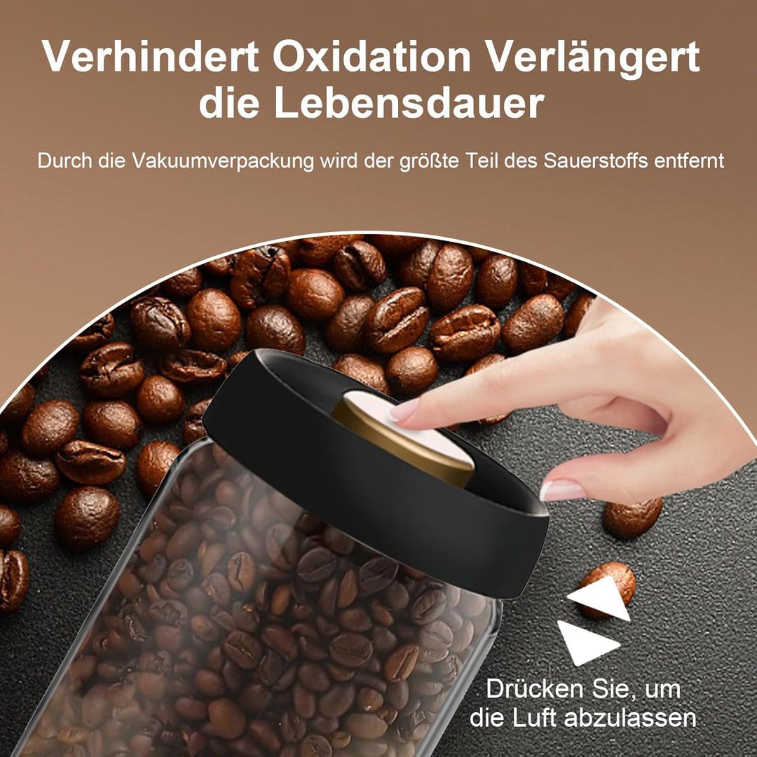 Kaffeedose 1800 ml – Vakuum-Kaffeedose aus Borosilikatglas (schwarz-gold) Kaffeebohnenbehälter, geei