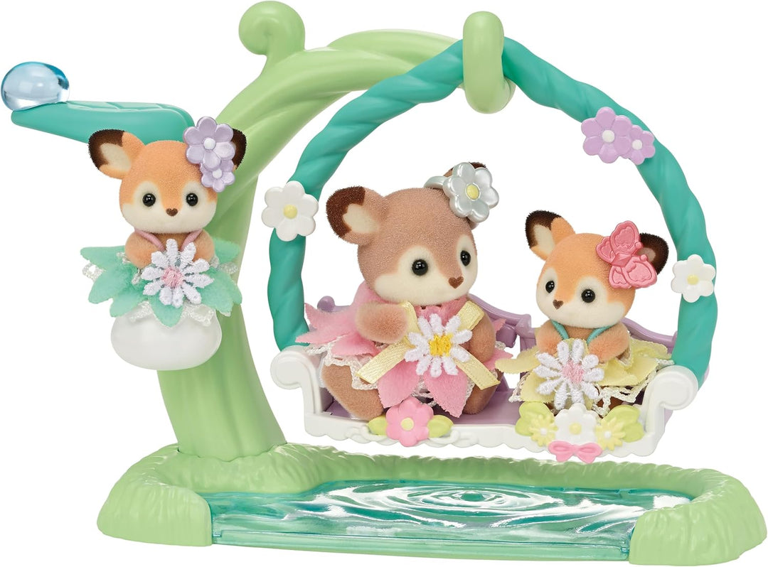 Sylvanian Families 5801 Reh Babys mit Blumenschaukel Spielset, Set mit Tierfiguren, Spielzeug für Ki