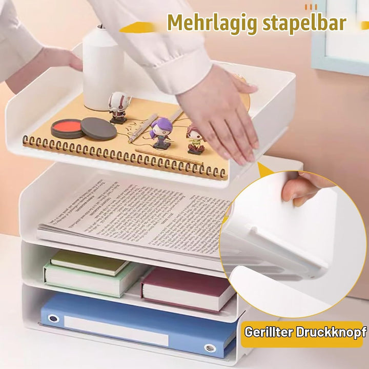 DBREAKS 4 Stöckige Ablagekorb, stapelbare Briefablage, Dokumentenablage für A4, Schreibtischablage a