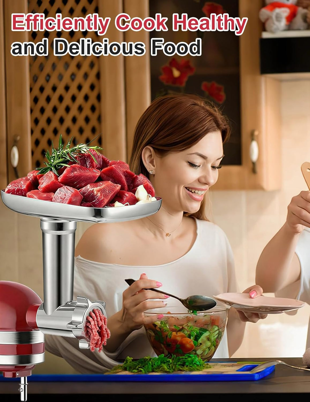 Fleischwolf Aufsatz für KitchenAid Standmixer, Edelstahl Fleischwolf Aufsatz Enthält 3 Wurstfüller,