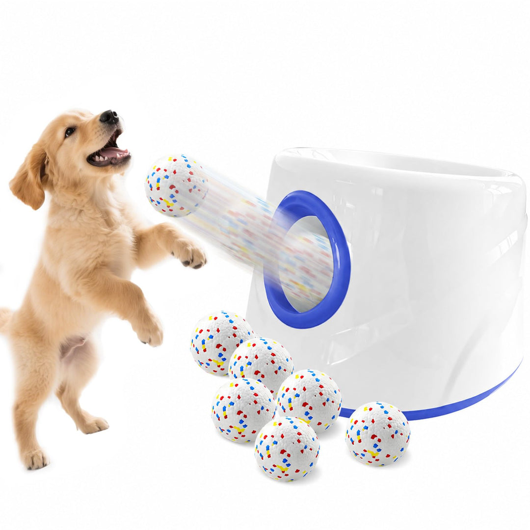 Ballwurfmaschine für Hunde, Ballmaschine Hund mit 6 E-TPU Tennisbälle, Interaktives Hundespielzeug E