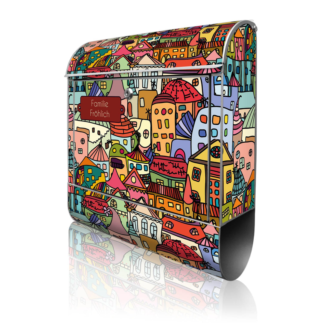 banjado Design Briefkasten personalisiert 38,5x46,5x13cm & 2 Schlüssel - Briefkasten Stahl Silber Ze