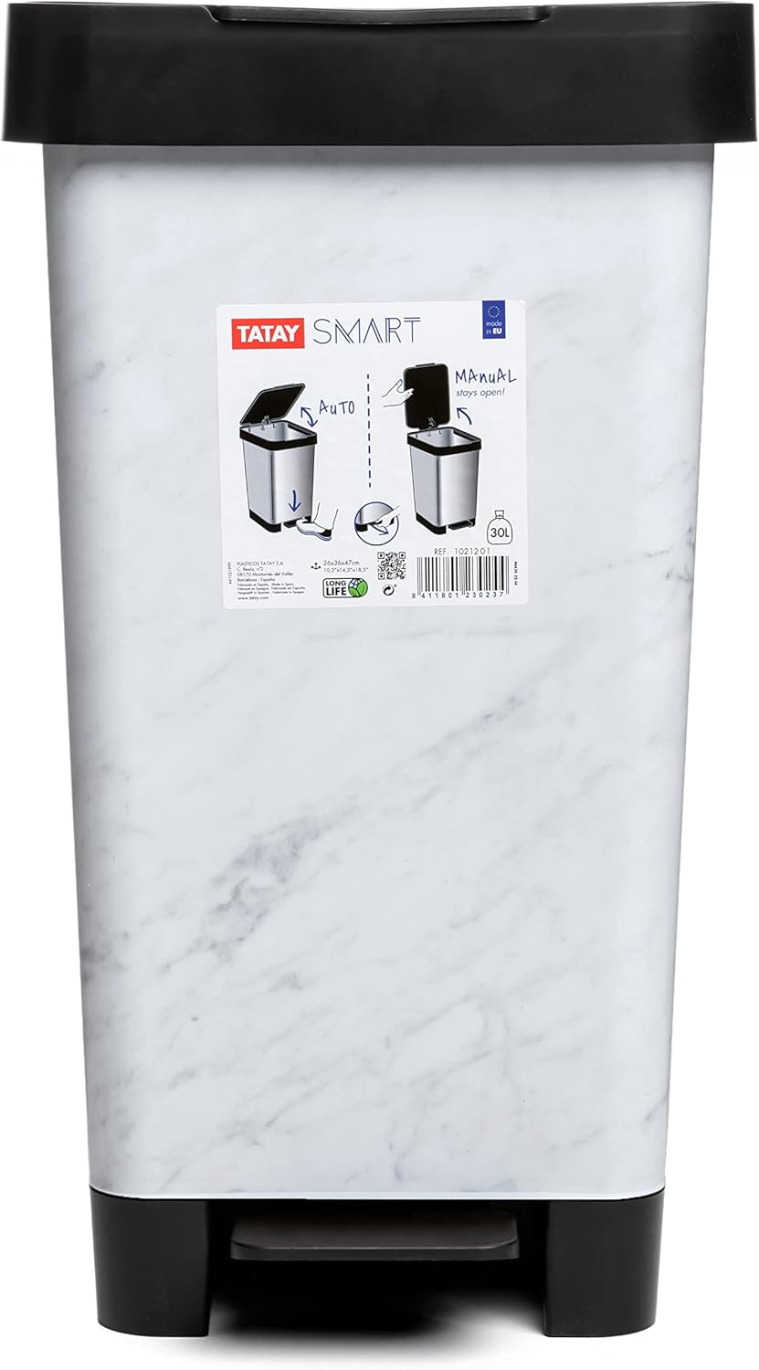 TATAY Mülleimer Küche Smart, 25L Fassungsvermögen, Einziehbares Pedal, Polypropylen, BPA-frei, 30L M