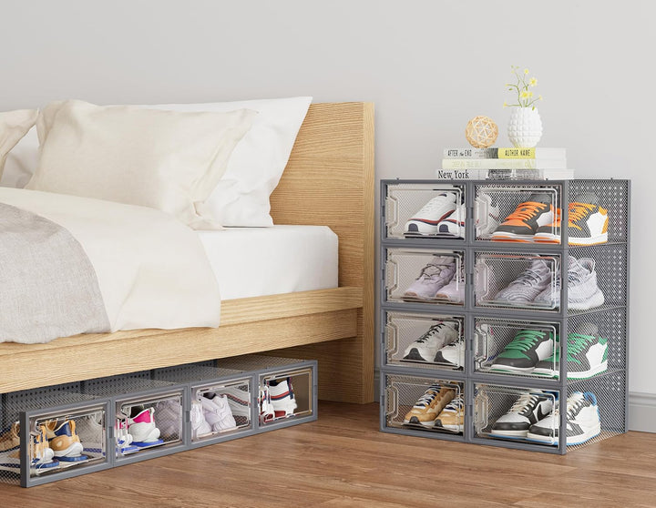 HOMIDEC Schuhboxen, 12 Stück Schuhboxen Stapelbar Transparent, Schuhorganizer Schuhaufbewahrung Schu