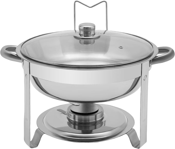 Edelstahl Chafing Dish Rund, 5L Speisenwärmer Buffetwärmer Wärmebehälter mit Glas-Sichtdeckel und De