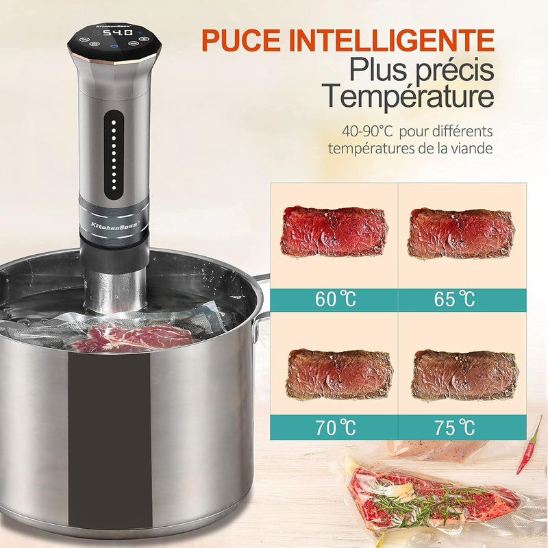 KitchenBoss Sous Vide Stick 1100W： IPX7 Wasserdicht Sous Vide Garer, Immersion Tauchzikulator mit LE