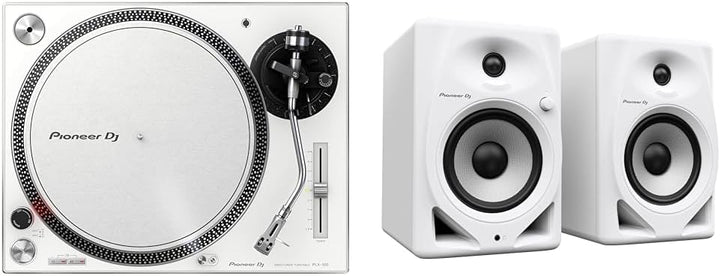 Pioneer DJ PLX-500-W DJ-Plattenspieler mit Direktantrieb, Weiss & DM-50D 5" Desktopmonitorsystem (we