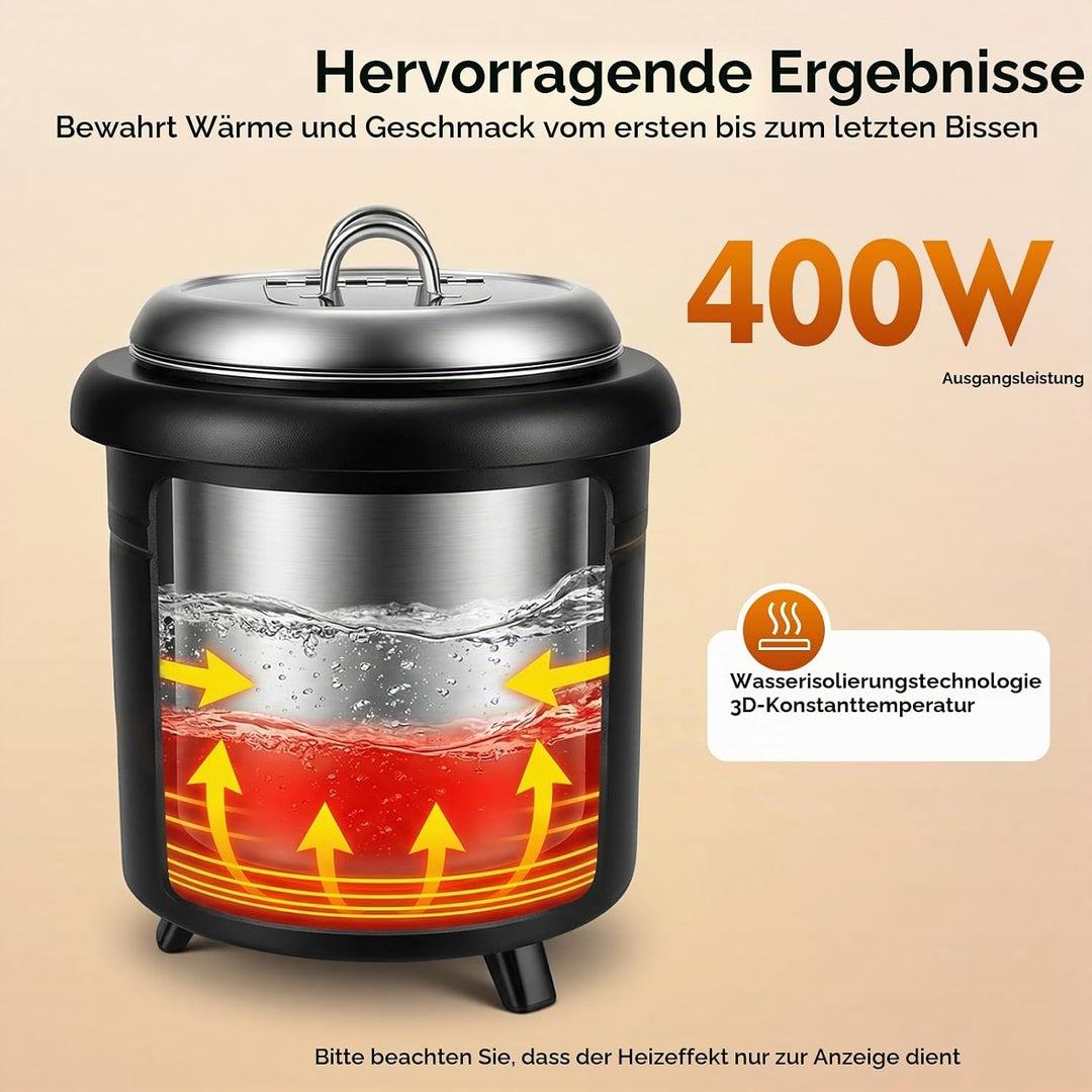 13L Suppenwärmer &amp; Suppenkessel, 400W Elektrisch Suppentopf Gastro Soup Warmhaltebehälter 30-85°C Ei