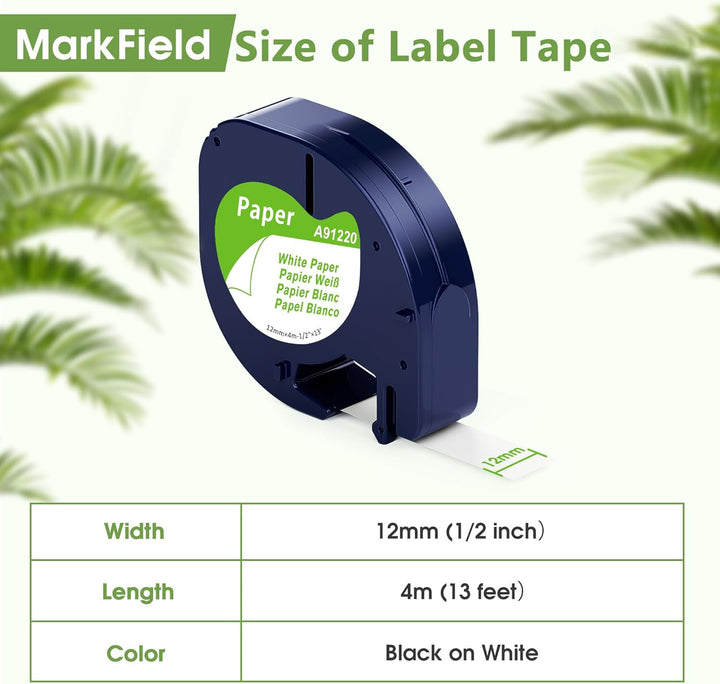 10 Packung MarkField Kompatibel mit Dymo Letratag Papier Etikettenband 12mm x 4m, Kompatibel mit Dym