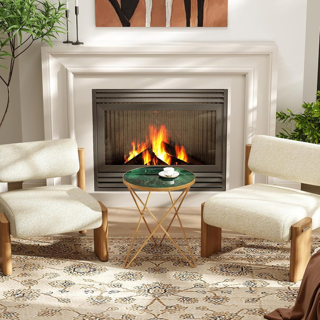 Couchtisch, Beistelltisch rund, Wohnzimmertisch, Kleiner Tisch, Sofatisch für Wohnzimmer, Grün Golde