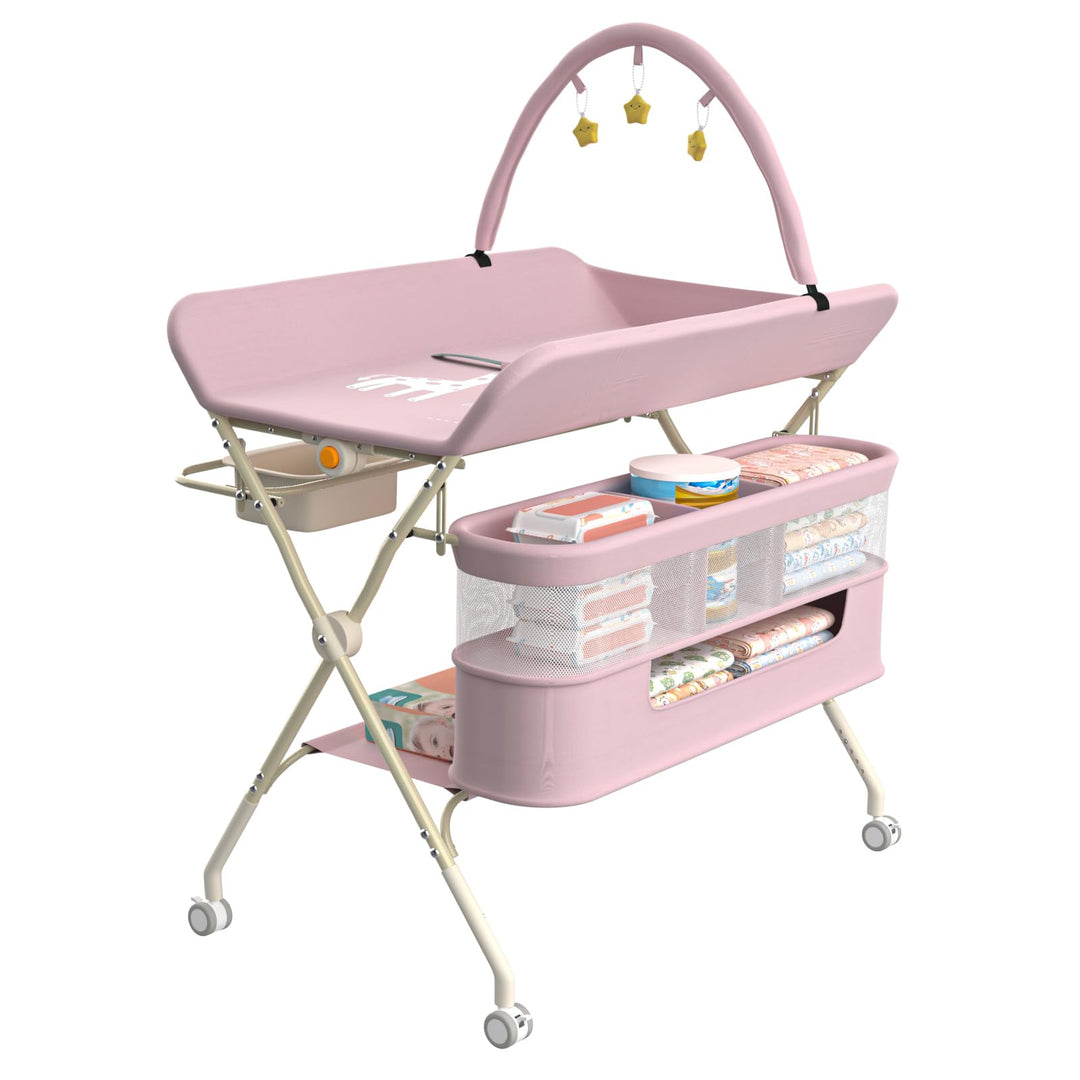 OHMG Wickeltisch für Babys,tragbarer klappbarer Wickeltisch mit Rollen,Mobile wickeltisch klappbar,w