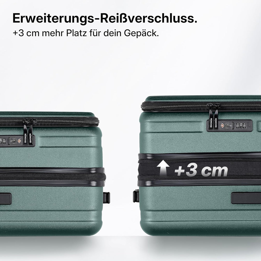 Münicase Koffer Expandierbar – Hartschalen-Trolley mit Oberseiten-Öffnung, Kompressionsgurt & extra