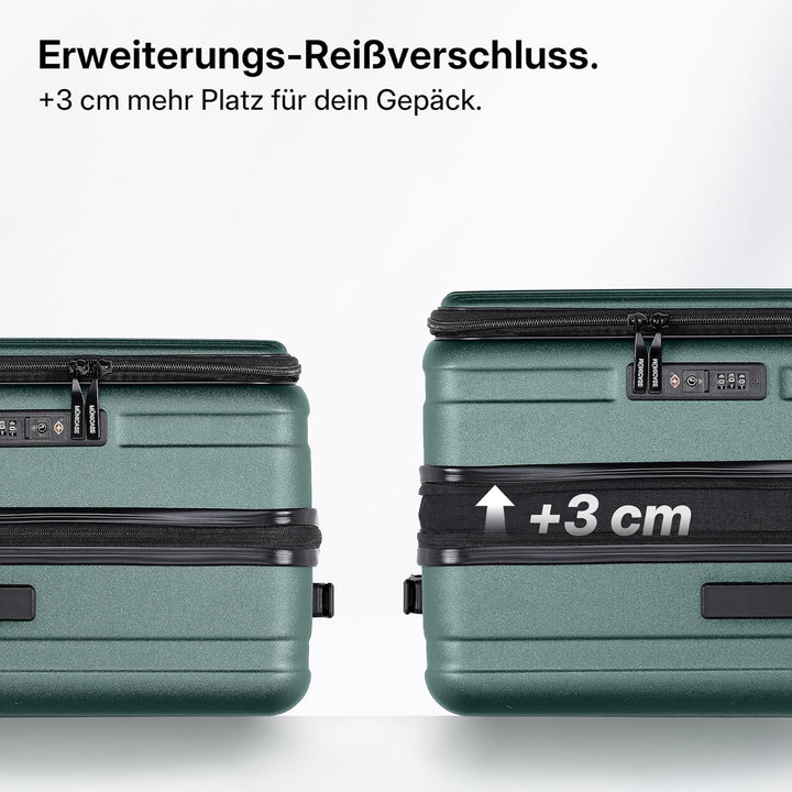 Münicase Koffer Expandierbar – Hartschalen-Trolley mit Oberseiten-Öffnung, Kompressionsgurt & extra