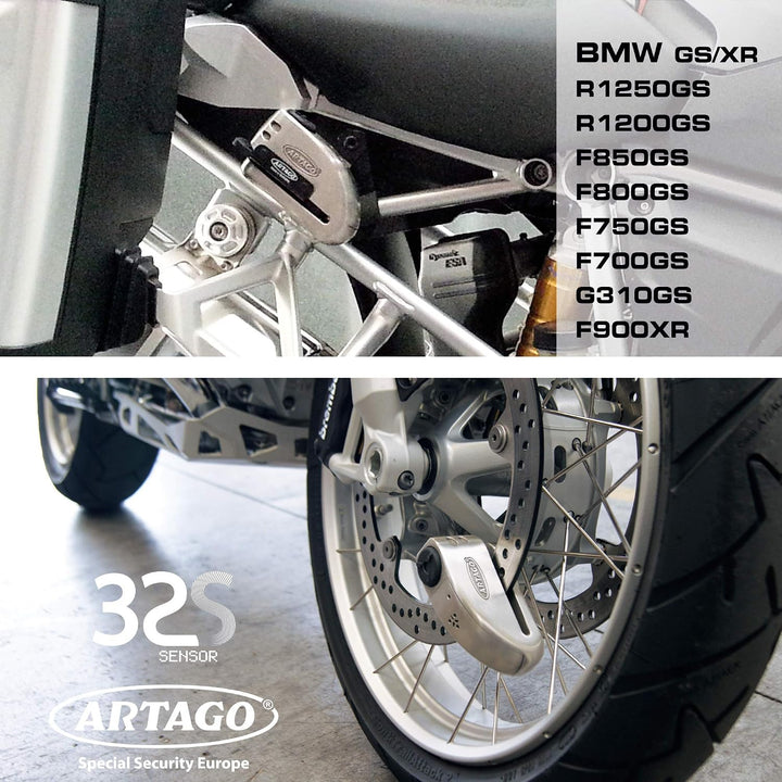 ARTAGO 32S1 Pack Bremsscheibenschloss mit Alarm 120db Hohe Sicherheit + Halterung für BMW (R1250GS,