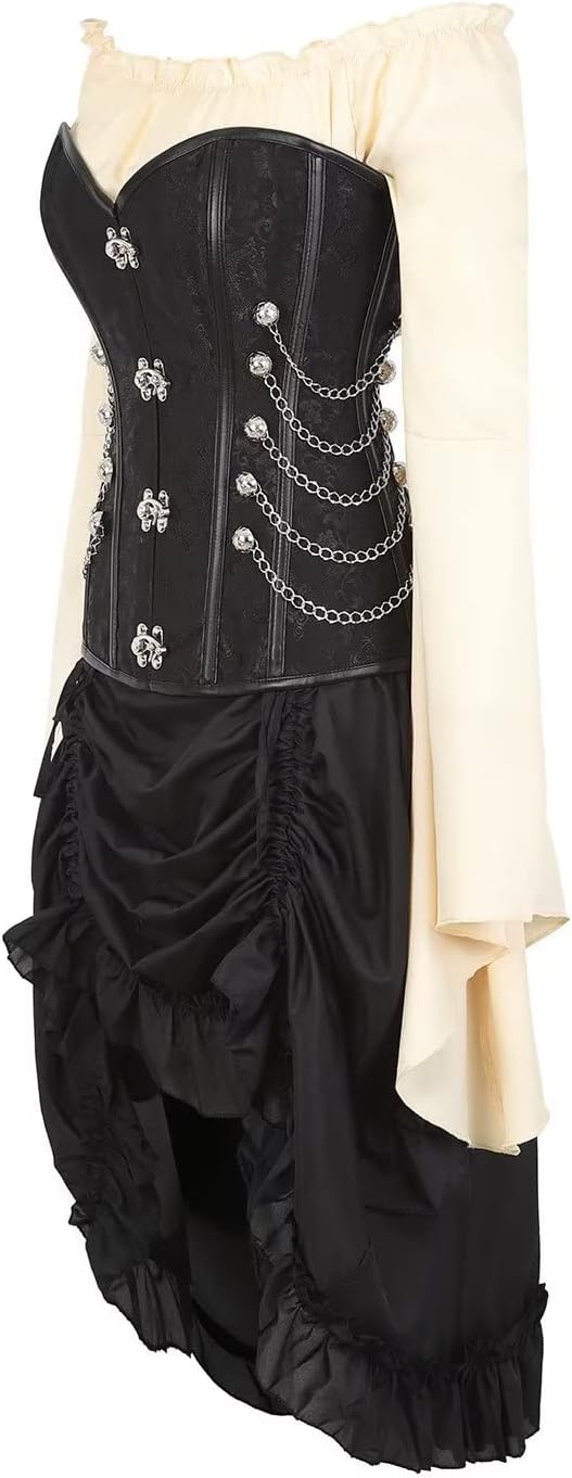 Jutrisujo Steampunk Korsett Corsage Kleid Leder Bustier corsagenkleid Spitze Kostüm Burlesque Damen
