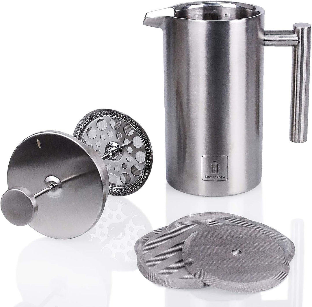 Barista's Choice French Press (max. 1 Liter) - hochwertiger Kaffeebereiter aus Edelstahl im edlen De